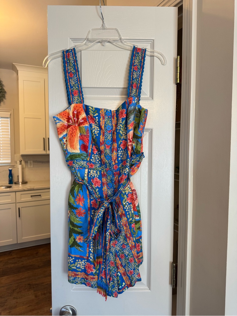 FARM Rio Blue Multicolor Floral Tie-Waist Romper